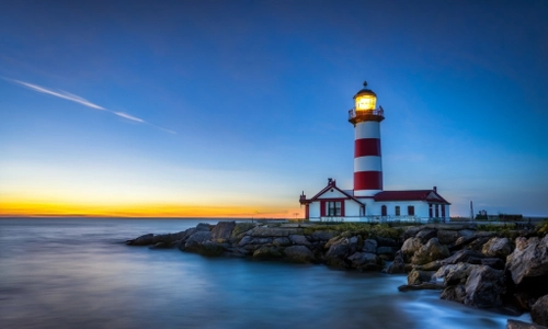 Coastal Lighthouse Sunset FREE Stock Photo, lighthouse,  sunset,  ocean picture