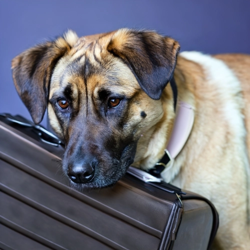 Dog with Luggage FREE Stock Photo, dog,  luggage,  travel picture