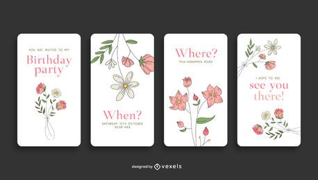 Floral Bday Invite SM Story FREE Stock Vector, social-media, birthday-invitation, birthday picture