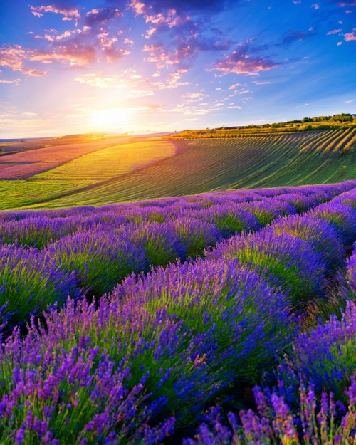 Lavender Fields at Sunset FREE Stock Photo, lavender,  sunset,  fields picture