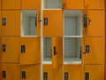 Bright orange lockers in university storage area FREE Stock Photo, locker,  university,  storage picture