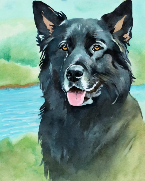 Majestic Black Dog FREE Stock Photo, dog,  watercolor,  pet portrait picture