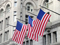 American Flags at Historic Building FREE Stock Photo, american flags,  historic building,  architecture picture