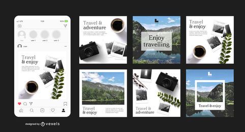 Social Travel Set FREE Stock Vector, social-post, post, set picture