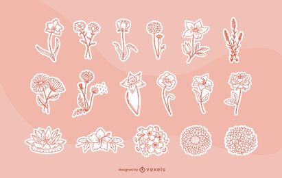 Spring Petal Sticker Set FREE Stock Vector, flower, stroke, sticker picture