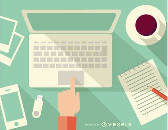 Free Tech workspace with laptop and coffee stock image to download Tech workspace with laptop and coffee FREE Stock Vector, computer, desk, office picture