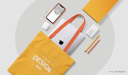 Free ToteTechStationeryMockupComp stock image to download ToteTechStationeryMockupComp FREE Stock Psd, mockup, tote-bag, composition picture