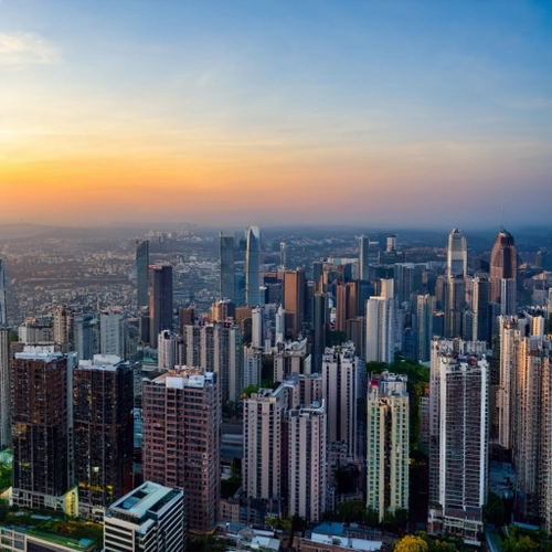 Stadtsilhouette bei Sonnenuntergang KOSTENLOSES Stock-Photo-Bild, Sonnenuntergang,  Stadtbild,  Stadt