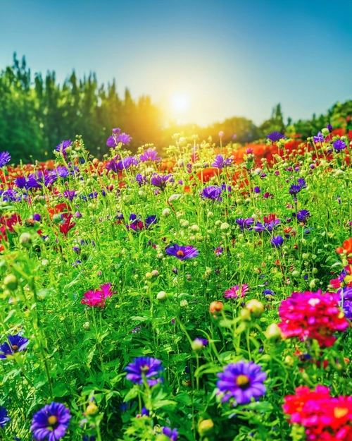 Free Vibrant Flower Field stock image to download Vibrant Flower Field FREE Stock Photo, flowers, nature, sunset picture