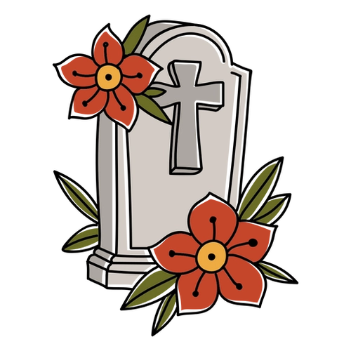 Spooky Graveyard Floral Stone Tattoo Design
